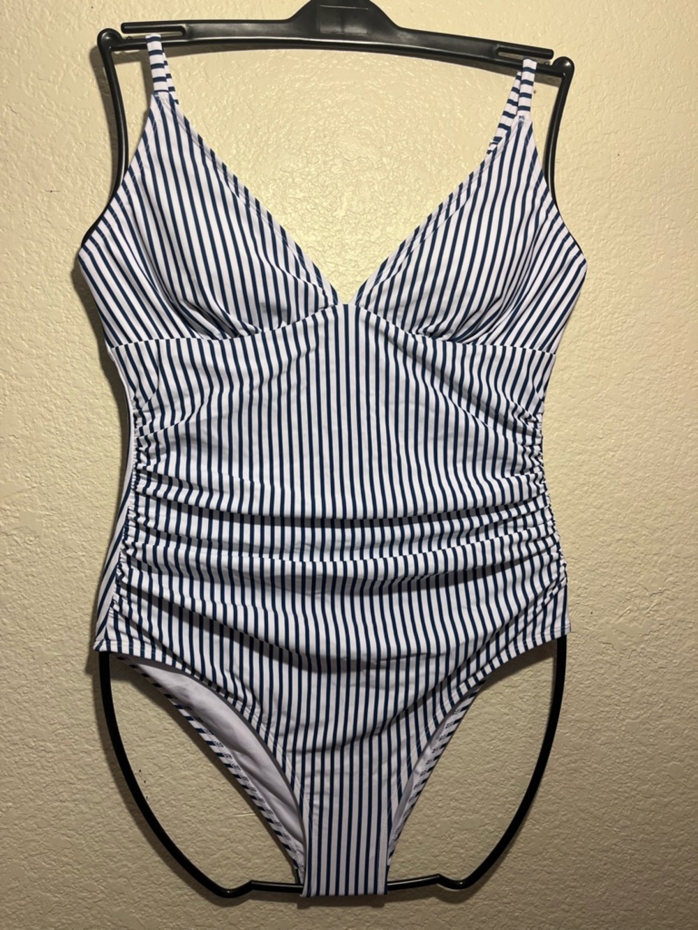 Striped Navy and White One-Piece Swimsuit